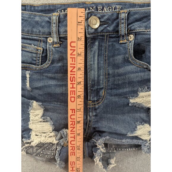 Amberican Eagle Denim Shorts Womens Size 4 Blue Cut Off Distressed Zipper Slits - Picture 7 of 16